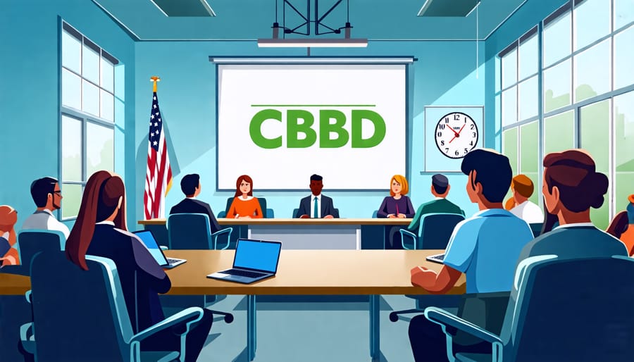 A school board meeting deliberating on policies regarding CBD and THC