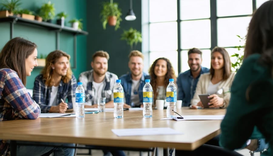 Diverse group of community stakeholders collaborating on cannabis education planning